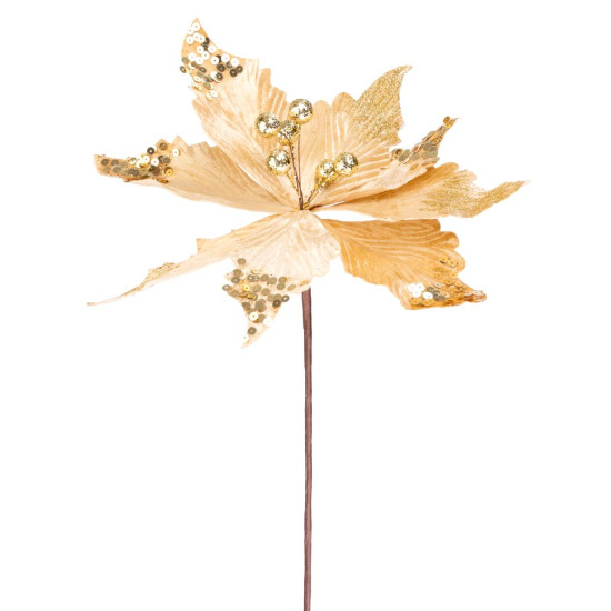 Flower MagicHome Christmas, Poinssetia, golden, stem, flower size: 31 cm