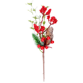 MagicHome Christmas twig, with berries and pine cones, red, snowy, 27 cm MagicHome Christmas twig, with berries and pine cones, red, snowy, 27 cm