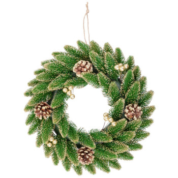 MagicHome Christmas wreath, natural, gold-plated, 33 cm