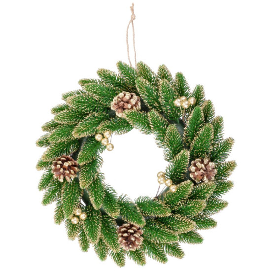 MagicHome Christmas wreath, natural, gold-plated, 33 cm MagicHome Christmas wreath, natural, gold-plated, 33 cm