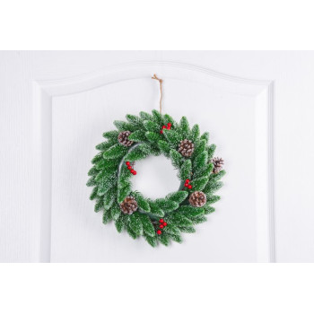 MagicHome Christmas wreath, with berries, natural, snowy, 33 cm MagicHome Christmas wreath, with berries, natural, snowy, 33 cm