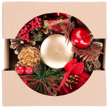 Candle holder MagicHome Christmas, with bramble and flower, natural, 15 cm