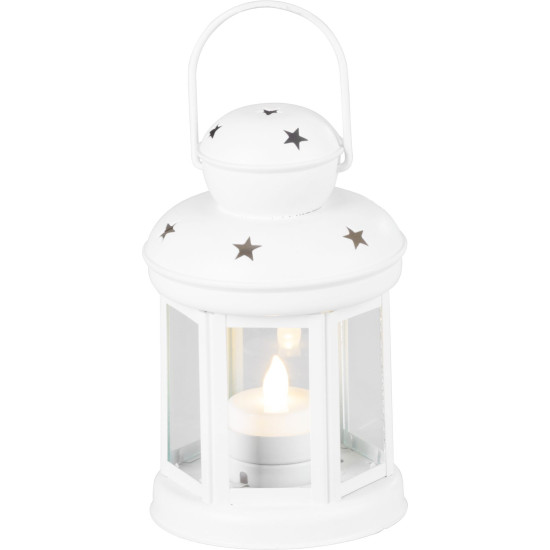 MagicHome Christmas lantern, white, with LED candle, warm white, 10x15/20 cm