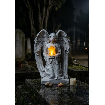 Dekoratsioon MagicHome, Ingel ristiga, LED, polüresiin, hauale, 23.5x19.5x30.5 cm