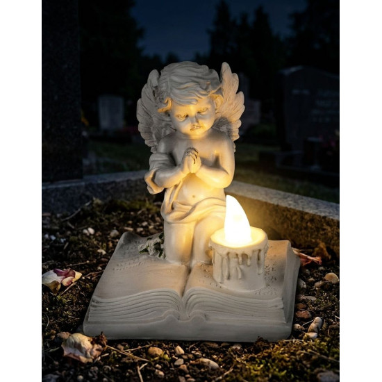 MagicHome decoration, Praying angel on a book, LED, polyresin, for the grave, 11.5x7.5x13.5 cm MagicHome decoration, Praying angel on a book, LED, polyresin, for the grave, 11.5x7.5x13.5 cm