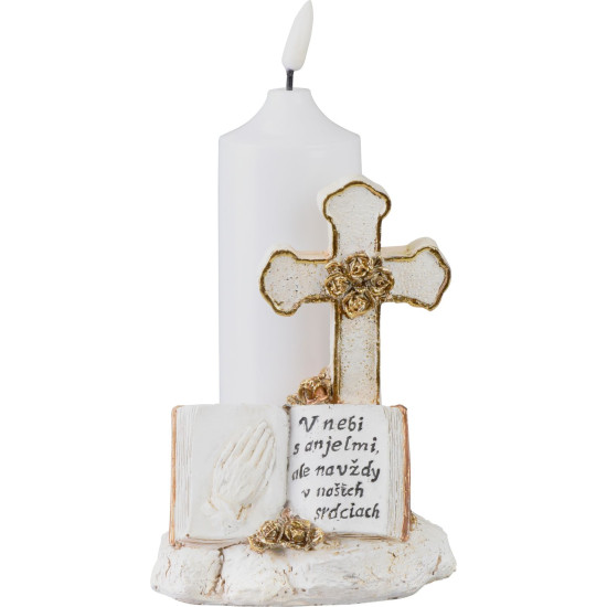 MagicHome decoration, Cross with candle, LED, polyresin, for the grave, 2xAA, 11.5x11.5x18 cm MagicHome decoration, Cross with candle, LED, polyresin, for the grave, 2xAA, 11.5x11.5x18 cm