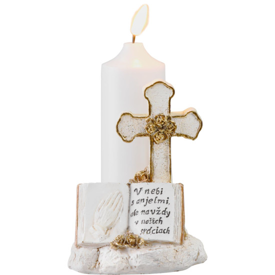 MagicHome decoration, Cross with candle, LED, polyresin, for the grave, 2xAA, 11.5x11.5x18 cm MagicHome decoration, Cross with candle, LED, polyresin, for the grave, 2xAA, 11.5x11.5x18 cm