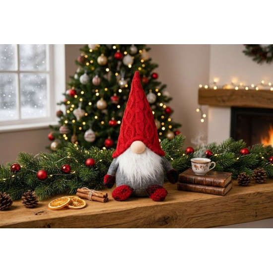 MagicHome Christmas figurine, Elf with short legs, fabric, red-grey, 23x16x36 cm MagicHome Christmas figurine, Elf with short legs, fabric, red-grey, 23x16x36 cm