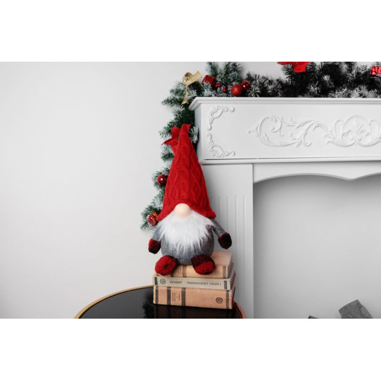 MagicHome Christmas figurine, Elf with short legs, fabric, red-grey, 23x16x36 cm MagicHome Christmas figurine, Elf with short legs, fabric, red-grey, 23x16x36 cm