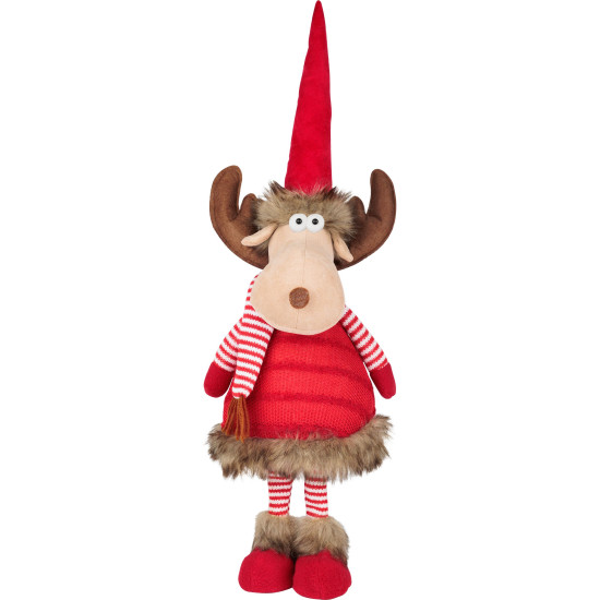 MagicHome Christmas figurine, Reindeer doe with scarf, fabric, red, 18x16x55 cm