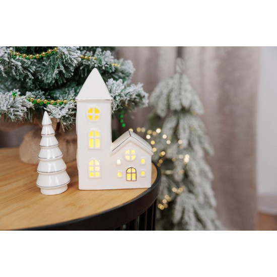 MagicHome украшение, Дом с церковью, светодиодный, белый, фарфор, 11,2x5,5x17,4 см MagicHome украшение, Дом с церковью, светодиодный, белый, фарфор, 11,2x5,5x17,4 см