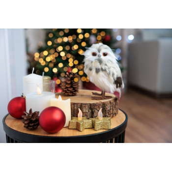 MagicHome Christmas owl, cream with dots, 7x9x15.5 cm