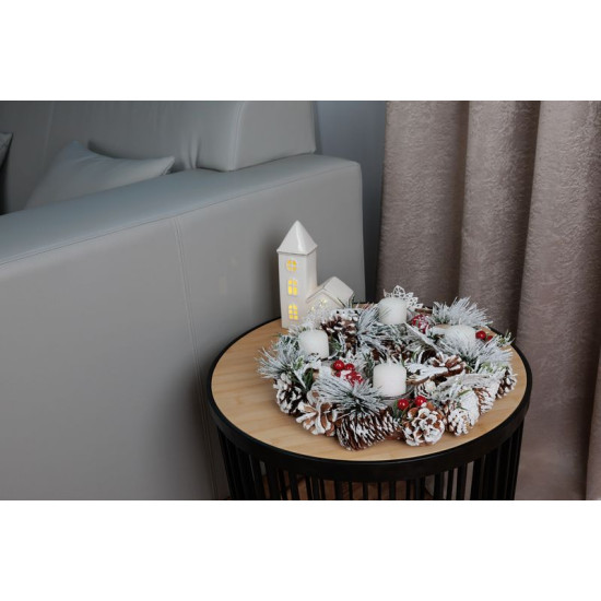 Рождественский венок MagicHome, с заснеженными ежевиками, Адвент, 31x8,5 см