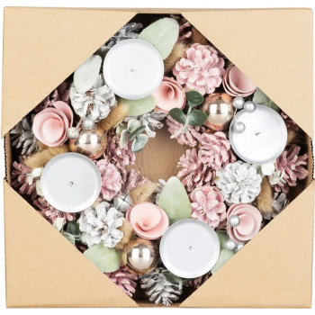 MagicHome Christmas wreath, natural, pink, Advent, 30x8 cm MagicHome Christmas wreath, natural, pink, Advent, 30x8 cm