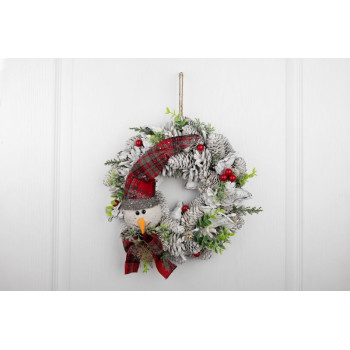 MagicHome Christmas wreath, natural, white, with snowman, 31x8 cm MagicHome Christmas wreath, natural, white, with snowman, 31x8 cm