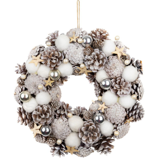 MagicHome Christmas wreath, natural, white, hanging, with stars, 35x9 cm MagicHome Christmas wreath, natural, white, hanging, with stars, 35x9 cm