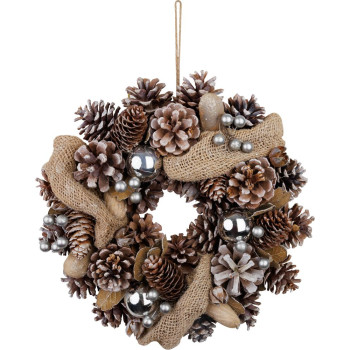 MagicHome Christmas wreath, natural, cream, hanging, with ribbon, 30x8 cm