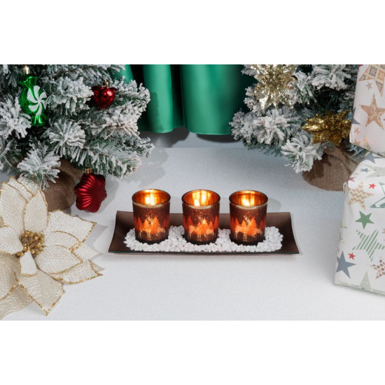 Candlestick MagicHome Christmas, on a tray, for tea candles, copper, 26x12x7 cm Candlestick MagicHome Christmas, on a tray, for tea candles, copper, 26x12x7 cm