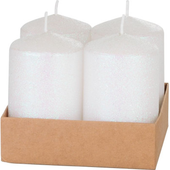Küünal MagicHome Christmas, 4,8x8 cm, silindriline, pakk. 4 tk, valge, sädelusega, advend