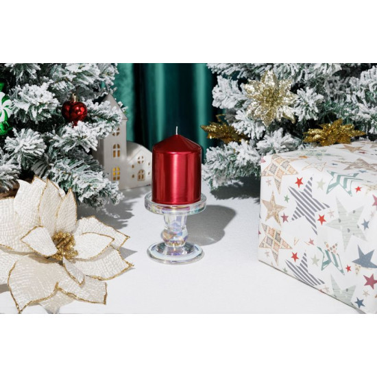 Küünal MagicHome Christmas, 7x10 cm, silindriline, punane, metallikefekt Küünal MagicHome Christmas, 7x10 cm, silindriline, punane, metallikefekt