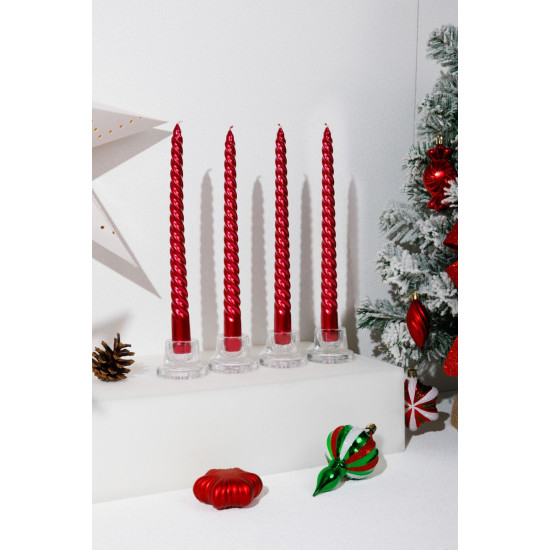 MagicHome Christmas candle, 25 cm, pack. 4 pcs., red, spiral, twisted