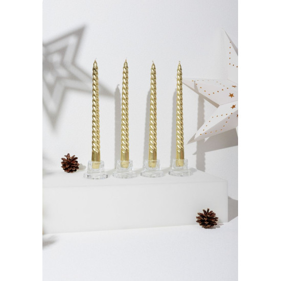 MagicHome Christmas candle, 25 cm, pack. 4 pcs., golden, spiral, twisted MagicHome Christmas candle, 25 cm, pack. 4 pcs., golden, spiral, twisted