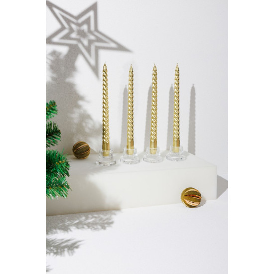 MagicHome Christmas candle, 25 cm, pack. 4 pcs., golden, spiral, twisted MagicHome Christmas candle, 25 cm, pack. 4 pcs., golden, spiral, twisted
