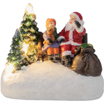 Dekoratsioon MagicHome Christmas, jõuluvana lapsega, LED, 2xAAA, Interjöör, 9.5x6x8 cm, müügikast 12 tk