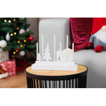 MagicHome jõuluküünlajalg, 8 LED-i soe valge, 2xAA, MDF, interjöör, 24x5.5x18 cm