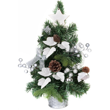 MagicHome Christmas tree, decorated, silver, with leaves, 40 cm MagicHome Christmas tree, decorated, silver, with leaves, 40 cm