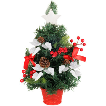 MagicHome Christmas tree, decorated, red, with leaves, 40 cm MagicHome Christmas tree, decorated, red, with leaves, 40 cm