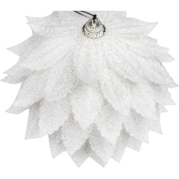 MagicHome Christmas decoration, Ball, white, with glitter, 10 cm
