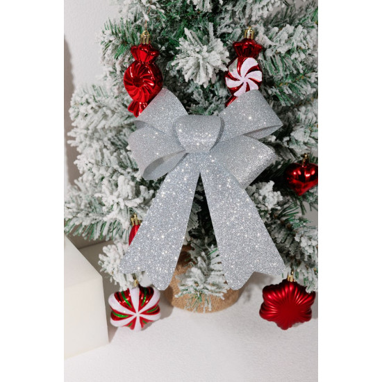 MagicHome Christmas decoration, bow, silver, 13x21 cm