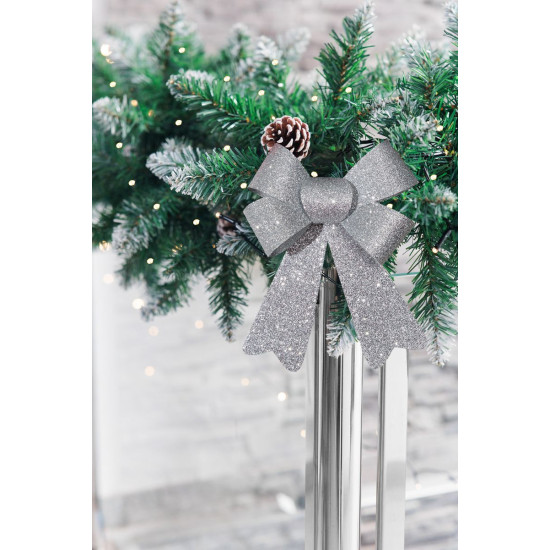MagicHome Christmas decoration, bow, silver, 13x21 cm