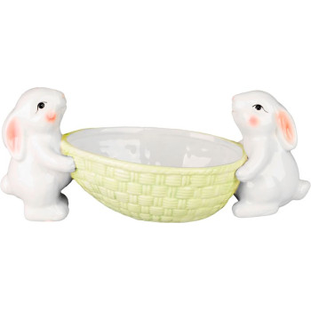 Magichome decoration, bunny with egg bowl, white, 12x26,5x11 cm