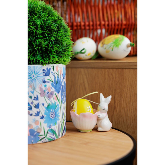 Decoration Magic Home, Bunny with egg bowl, pink, Easter, 7x9x8 cm Decoration Magic Home, Bunny with egg bowl, pink, Easter, 7x9x8 cm