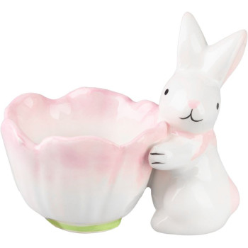 Decoration Magic Home, Bunny with egg bowl, pink, Easter, 7x9x8 cm