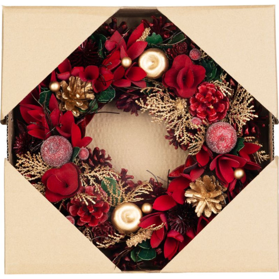 MagicHome Christmas wreath, hanging, red-gold, 30 cm