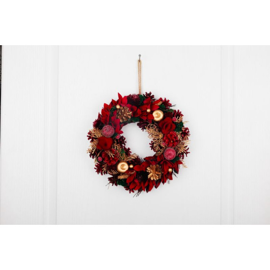 MagicHome Christmas wreath, hanging, red-gold, 30 cm