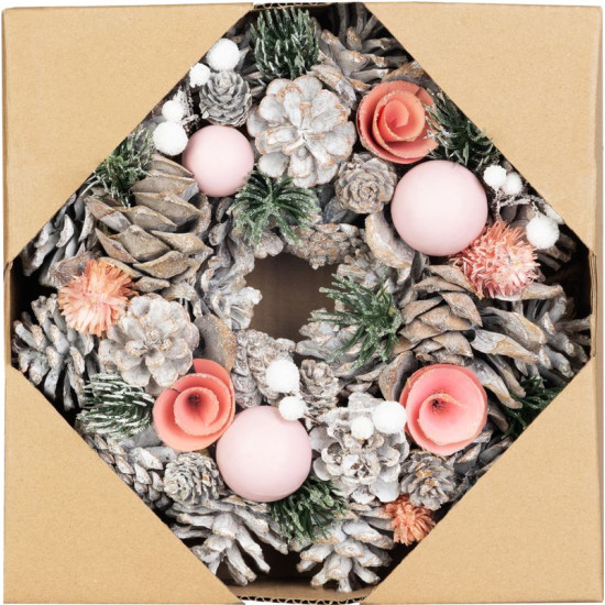 MagicHome Christmas wreath, hanging, pink-orange, 25 cm