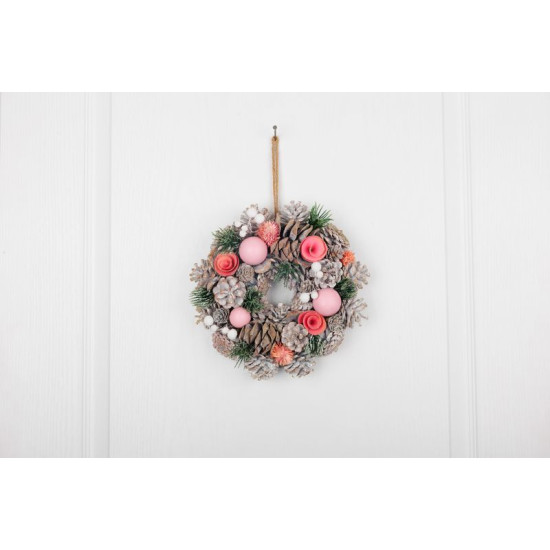 MagicHome Christmas wreath, hanging, pink-orange, 25 cm