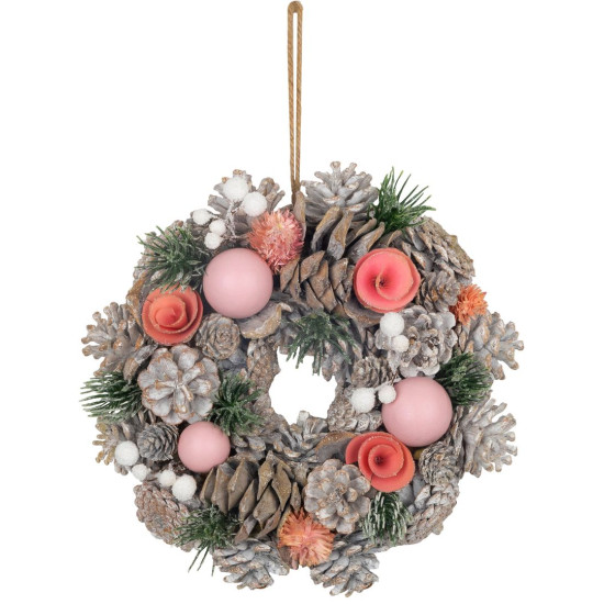 MagicHome Christmas wreath, hanging, pink-orange, 25 cm