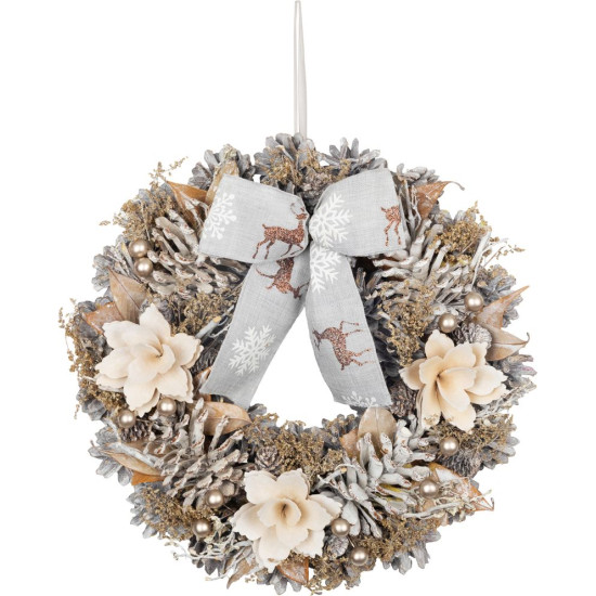 MagicHome Рождественский венок, подвесной, натуральный, с бантом, 30 см