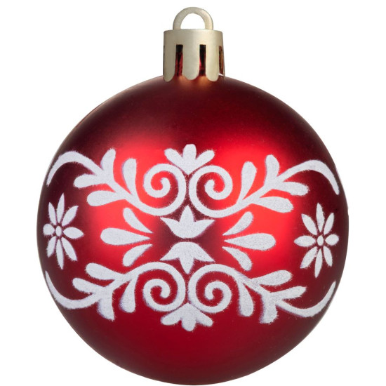 MagicHome jõulupallid, 12 tk, 6 cm, punased valge ornamendiga, jõulupuule