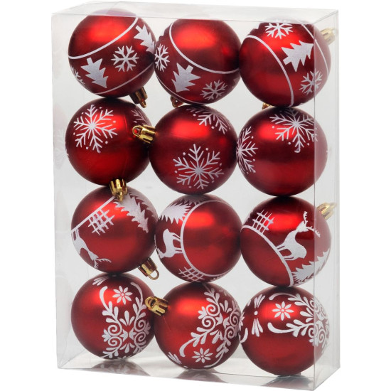 MagicHome jõulupallid, 12 tk, 6 cm, punased valge ornamendiga, jõulupuule