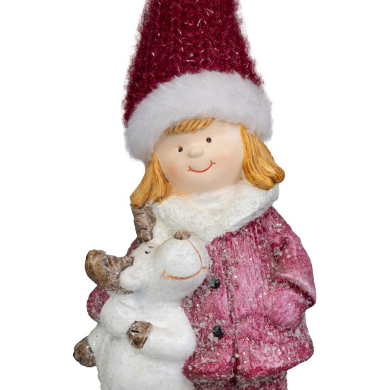 MagicHome Christmas Decoration, Girl with Reindeer, 7.6x9.2x23 cm