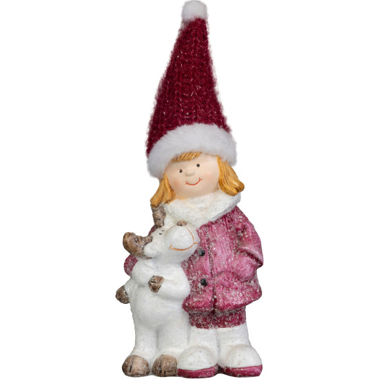 MagicHome Christmas Decoration, Girl with Reindeer, 7.6x9.2x23 cm