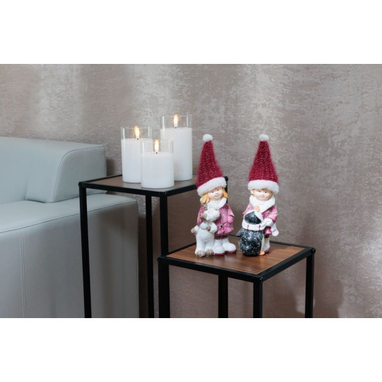 MagicHome Christmas Decoration, Boy with Penguin, 6.3x9.3x22.5 cm