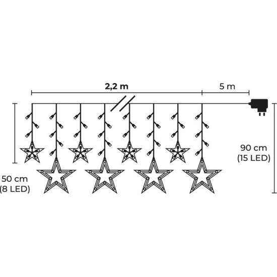 MagicHome Christmas Curtain Chain, 138x LED Cold White, with Stars, 230V, 8 Functions, Lighting, L-220x60/90 cm