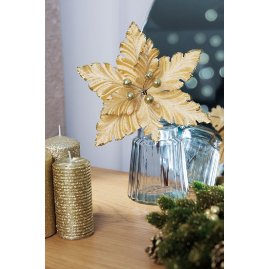 Цветок MagicHome Christmas, Poinsettia, золотистый, 30 см, размер цветка: 20,5 см